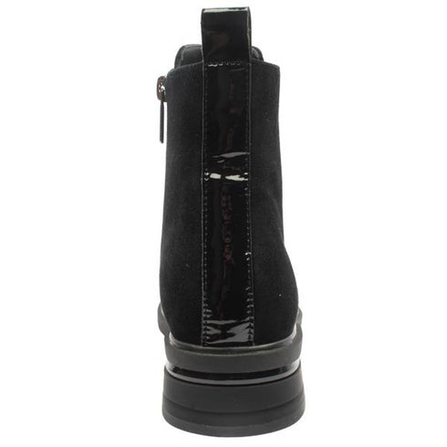 Loretta Vitale C3896 Women's Black Suede Patent Toe Laced Ankle Boots